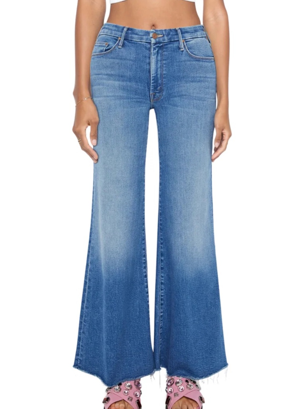 MOTHER Women’s The Roller Fray HR Wide Leg Jeans, Size: 32